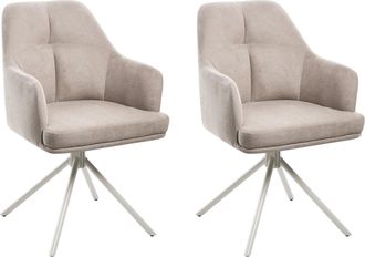 Beliani Conjunto De 2 Sillas De Comedor Modernas De Tela Asiento Acolchado Patas De Metal Beige Giratorias Gris Pardo Mira