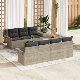 vidaXL Conjunto De Sof&aacute; De Jard&iacute;n 8 Pcs Gris Claro Polirat&aacute;n Vidaxl
