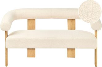 Beliani Beliani - 2 Seater Sofa Retro Living Room Boucle Upholstery Wooden Legs Off-White and Light Brown Ilbro