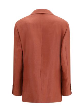 Brunello Cucinelli Womens Single-Breasted Linen Blazer Orange Flame Blazers & Vests