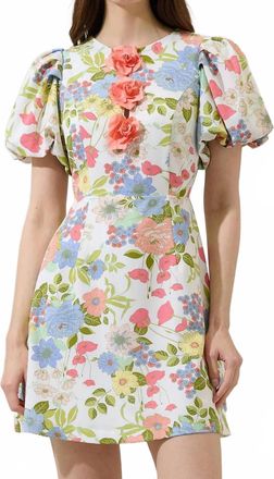 Sugarlips Rosette Bubble Sleeve Mini Dress In Cream Multi