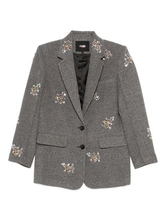 Maje floral-embroidered blazer - women - Polyester/Viscose/Viscose - 34 - Grey