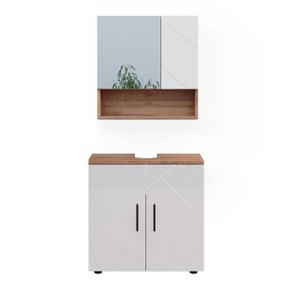 Vicco Conjunto De Muebles De Ba&ntilde;o Irma, Blanco Brillo Intenso/roble Dorado, 2 Partes, Armario Bajo 60 Cm