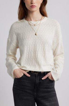 Treasure & Bond Pointelle Cotton Crewneck Knit Top in Ivory Egret at Nordstrom, Size X-Large