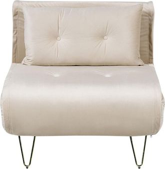 Beliani Beliani - Glam 1 Seater Velvet Sofa Bed Single With Cushion Beige Vestfold