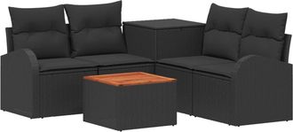 vidaXL Juego De Sof&aacute; 6 Uds. Negro Rat&aacute;n Sint&eacute;tico Y Acero Vidaxl