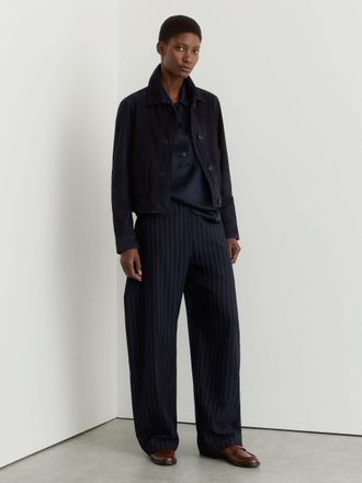 Reiss Navy Petite Barrel-leg Pinstripe Trousers, 12