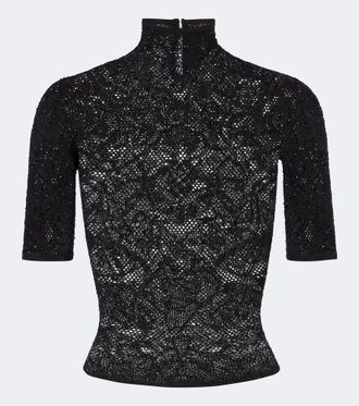Gucci Embellished silk-blend lace crop top