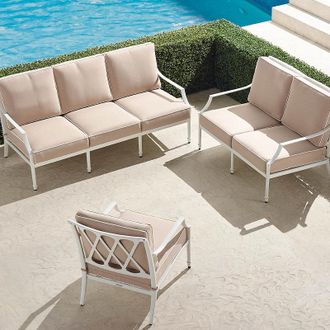 Frontgate Grayson 3-pc. Sofa Set in White Aluminum - Standard, Indigo with Canvas Piping - Frontgate