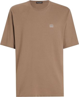Dolce & Gabbana T-shirt con placca logo - Marrone
