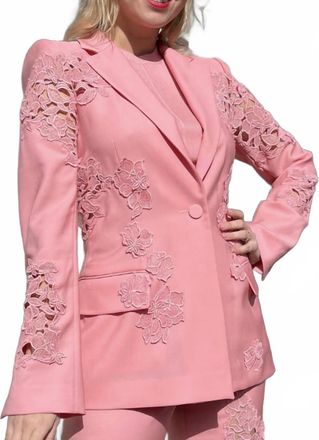 Oscar De La Renta Floral Guipure Inset Blazer In Coral
