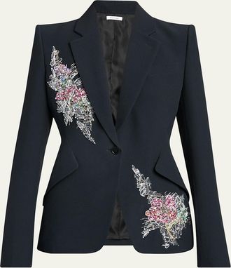 Alexander McQueen Crystal Embroidered Single-Breasted Blazer Jacket
