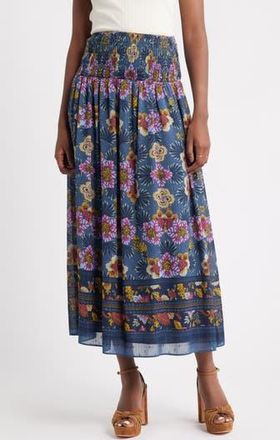 Treasure & Bond Smocked Wiast Maxi Skirt in Green Gables Blooming Border at Nordstrom Rack, Size X-Small