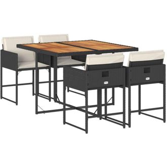 vidaXL Set De Muebles Jard&iacute;n 5 Pzas Con Cojines Rat&aacute;n Sint&eacute;tico Negro Vidaxl