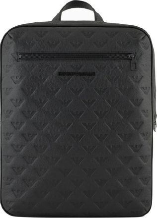 Armani Slanke leren rugzak met adelaarsprint - unisex - Rugzakken - Zwart - ONE Size - Leer - Tassen