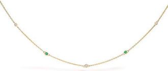 House of Brilliance 14K Yellow Gold Bezel Set Alternating Green Emerald and Diamond Station Necklace at Nordstrom
