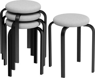 HOMCOM Homcom Set Di 4 Sgabelli Impilabili Moderni Con Cuscino, Grigio