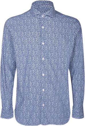 Dell'Oglio Blauw Bloemenoverhemd Herenmode - Heren - Casual Overhemden - Blauw - S - Overhemden