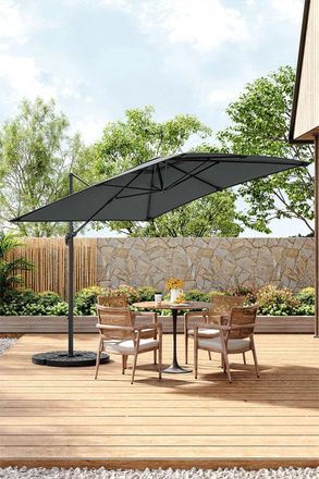 Living and Home Large Square Canopy Rotating Outdoor Cantilever Parasol with Fillable Base in Dark Grey