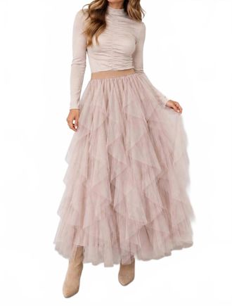 Papillon Tulle Maxi Skirt In Beige