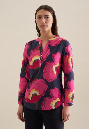 Seidensticker Klassische Bluse SEIDENSTICKER Schwarze Rose, Damen, Gr. L40, blau (dunkelblau), 100% Baumwolle, gebl&uuml;mt, regular fit, V-Ausschnitt, Blusen Klassische