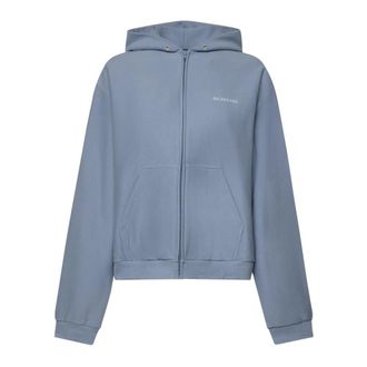 Balenciaga Back Zip-up Hoodie - Dames - Vesten met rits - Blauw - L - Katoen - Hoodies & sweatvesten
