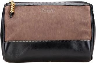 Loewe Pre-owned Pouch met textuurleer en ritssluiting met metallic detail - Dames - Vintage Clutch - Bruin - ONE Size - Leer - Vintage