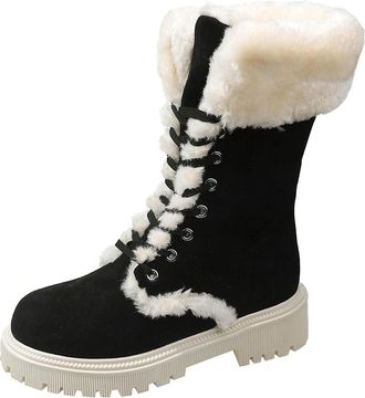 Generic Womens Snow Boots Warm Winter Booties Stylish Faux Fur Lined Non-Slip Comfortable Lace Up Cosy Ankle Mid Calf Womens Walking Boots