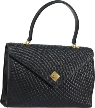 Bally Vintage Flap Handbag Quilted Leather Black Leather Handbag (Pre-Owned)