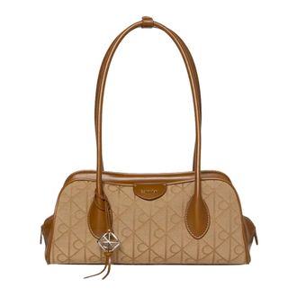 Calvin Klein Emblem Jacquard Schoudertas - Dames - Tassen - Bruin - Maat: ONE Size Katoen