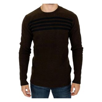 Costume National Round-neck Knitwear, male, Brown, XL, Striped Pullover with Round Neck
