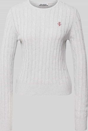 Review Strickpullover mit Zopfmuster und Label-Stitching in Hellgrau Melange, Gr&ouml;&szlig;e XL