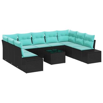 vidaXL Set Divano Da Giardino 9 Pz 8-numero Di Posti Nero E Turchese Vidaxl