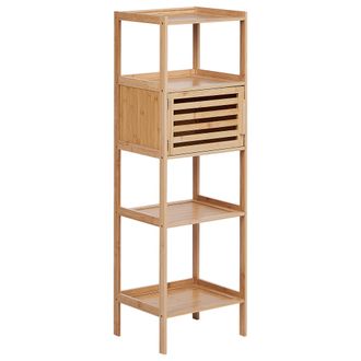Beliani Estanter&iacute;a De Ba&ntilde;o Decorativa Almacenaje De Ba&ntilde;o 4 Estantes 1 Puerta De Bamb&uacute; Madera Clara Lafayette