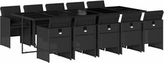 vidaXL Set De Comedor Jard&iacute;n 11 Pzas Con Cojines Rat&aacute;n Sint&eacute;tico Negro Vidaxl