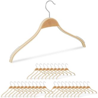Relaxdays Set 10 Grucce in Legno, Plastica Antiscivolo, Gancio Girevole a 360&deg;, Giacche e Camicie, 42 cm, Legno Naturale - Relaxdays