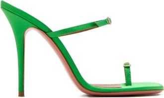 Amina Muaddi crystal-buckle satin sandals - women - Satin/CALFSKIN/Satin/Thermoplastic Polyurethane (TPU) - 38.5 - Green