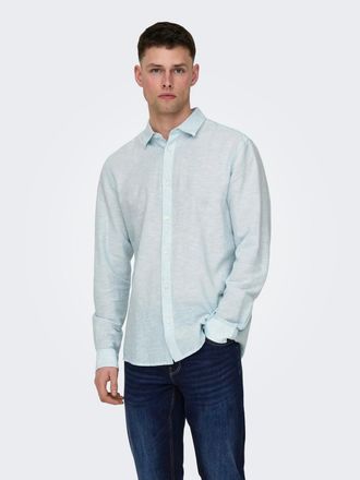Only & Sons Langarmhemd ONLY & SONS ONSCAIDEN LS SOLID LINEN SHIRT NOOS, Herren, Gr. L, N-Gr, blau (cashmere blau), Web, Obermaterial: 55% Baumwolle, 45% Leinen, 