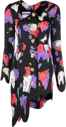 Moschino floral-print asymmetric minidress - women - Cotton/Viscose/Acetate/Silk - 40 - Black