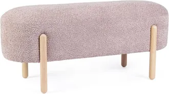 Konte Design Banco de tela efecto bouclé rosa antiguo, patas de madera de caucho