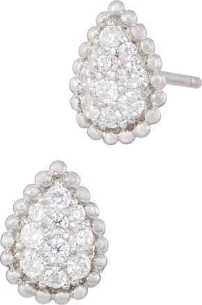 Savvy Cie Jewels RHODIUM PLATED PEAR SHAPED PAVE WHITE CZ STUD EARRINGS