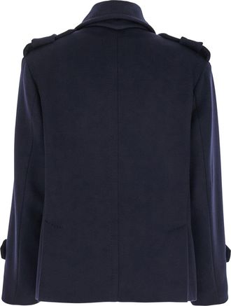 Max Mara Womens Blue Double Breasted Jacket With Wide Lapels Virgin Wool Coat