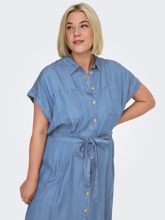 Only Carmakoma Jeanskleid ONLY CARMAKOMA CARPEMA HANNOVER SS DNM SH DRESS NOOS, Damen, Gr. 42, N-Gr, medium blau denim, Obermaterial: 100% Lyocell, unifarben, loose 
