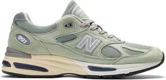 New Balance Unisex Made in UK 991v2 en Verde/Gris, Gamuza/Malla, Talla 38.5