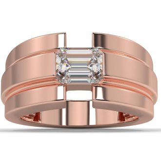 Pompeii3 2 Ct Emerald Cut Moissanite Solitaire 12mm Mens Ring White Yellow or Rose Gold