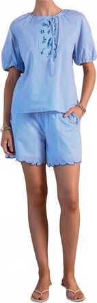 Current Air Striped Embroidered Top In Blue