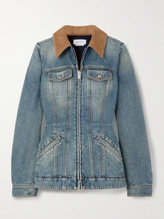 Alexander McQueen Giacca In Denim Con Finiture In Velluto A Coste E Baschina - Blu