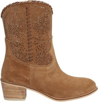 Alpe Schoenen, Dames, Bruin, 39 EU, Suède, Kameel Suède Cowgirl Laars met Rubberen Zool