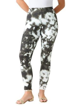 Roaman's Plus Size Essential Stretch Ankle Length Pull-On Legging in Black Acid Tie Dye at Nordstrom, Size Small