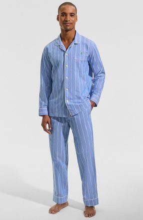 Lands End Poplin Pajama Pants in Muted Cobalt Blue/white Stripe at Nordstrom, Size Xlt